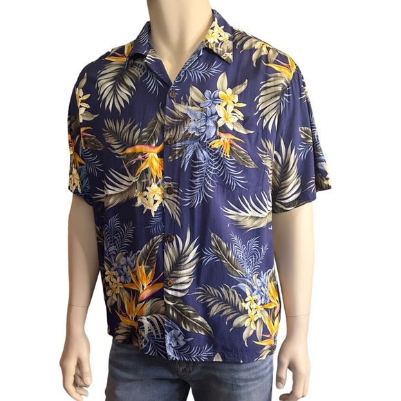 Sandwich Isle Hawaiian Shirt Tiki Button Front 100% Rayon Floral Foliage NWOT - Picture 2 of 11